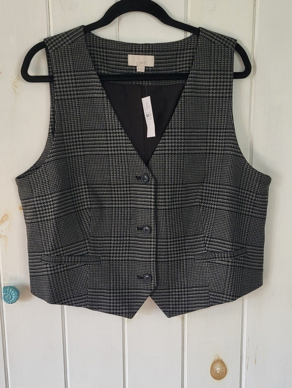 Loft Plaid Herringbone Button Down Vest